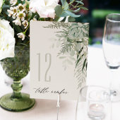 Elegante dusky Leafy Fern Succulent Wedding Tischnummer