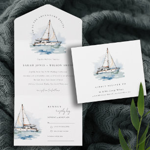 Elegante Dusky Sailboat Seascape Wedding All In One Einladung