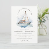 Elegante Dusky Sailboat Seascape Wedding Einladung (Stehend Vorderseite)