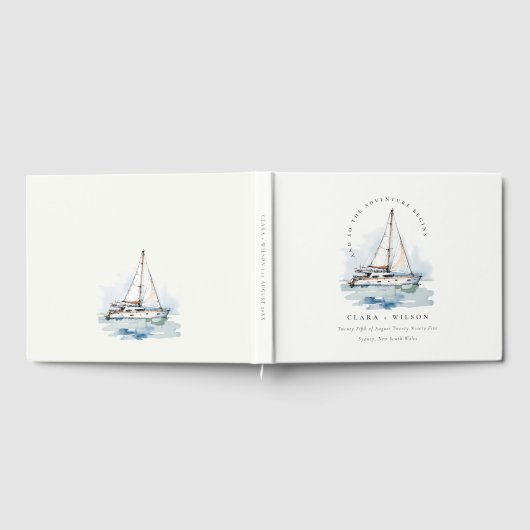 Elegante Dusky Sailboat Seascape Wedding Gästebuch (Voll)