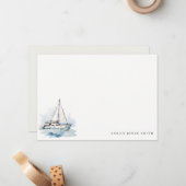 Elegante Dusky Sailboat Seascape Wedding Mitteilungskarte (Vorderseite/Rückseite Beispiel)