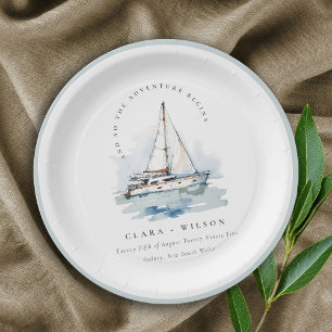 Elegante Dusky Sailboat Seascape Wedding Pappteller