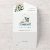 Elegante Dusky Schifffahrt Palm Seascape Hochzeit All In One Einladung (Außenbereich)