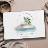 Elegante Dusky Schifffahrt Palm Seascape Hochzeit Gästebuch