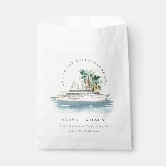 Elegante Dusky Schifffahrt Palm Seascape Hochzeit Geschenktütchen (Vorderseite)