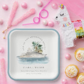 Elegante Dusky Schifffahrt Palm Seascape Hochzeit Pappteller (Party)