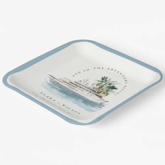 Elegante Dusky Schifffahrt Palm Seascape Hochzeit Pappteller (Gewinkelt)