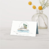 Elegante Dusky Schifffahrt Palm Seascape Hochzeit Platzkarte (Rückseite)