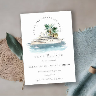 Elegante Dusky Schifffahrt Palm Watercolor Seascap Save The Date
