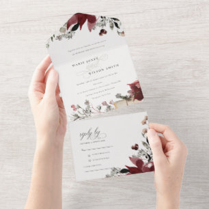 Elegante dusky Warm Winter Festivals Hochzeit All In One Einladung