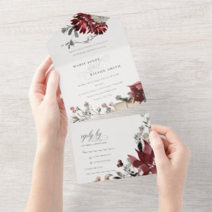 Elegante dusky Warm Winter Festivals Hochzeit All In One Einladung