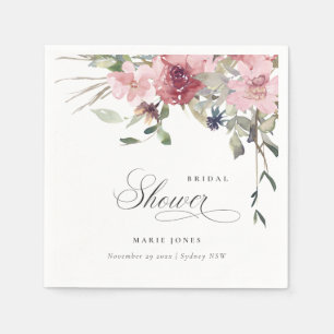 Elegante düstere Blush-Rosen-Blumen-Brautparty Serviette