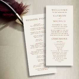 Elegante Dusty Beige Moderne Typografie Hochzeit Programm