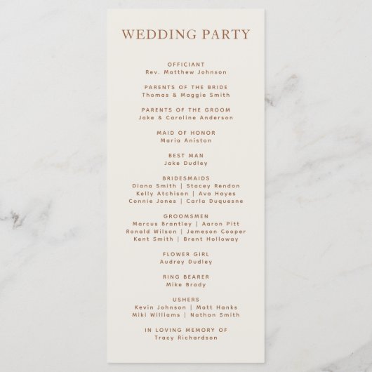 Elegante Dusty Beige Moderne Typografie Hochzeit Programm (Rückseite)