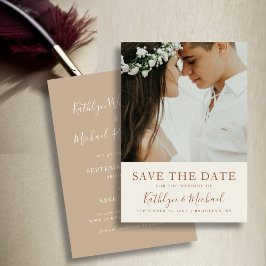 Elegante Dusty Beige Moderne Typografie Hochzeit Save The Date
