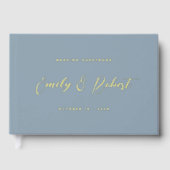 Elegante Dusty Blue and Gold Calligraphy Wedding Gästebuch (Vorderseite)