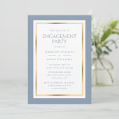 Elegante Dusty Blue and Gold Engagement Party Einladung (Stehend Vorderseite)