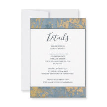 Elegante Dusty Blue and Gold Wedding Details Card