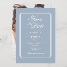 Elegante Dusty Blue Art Deco Foto Hochzeit Save The Date