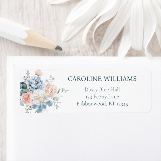 Elegante Dusty Blue Baby Dusche Rücksendeadresse (Insitu)