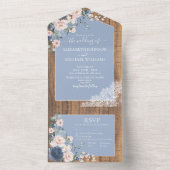 Elegante Dusty Blue Blush Rustikale Hochzeit All In One Einladung (Innen Boden)