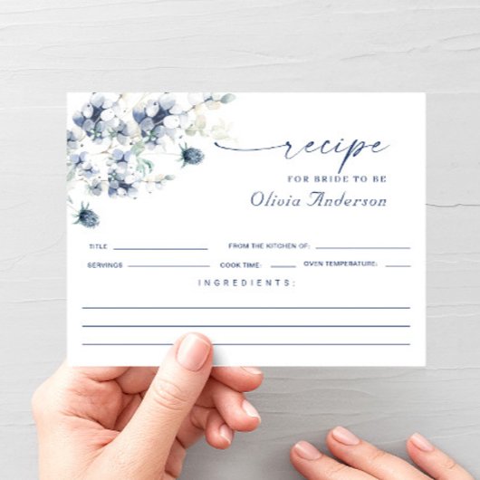 Elegante Dusty Blue Boho Brautparty Rezept Card Postkarte
