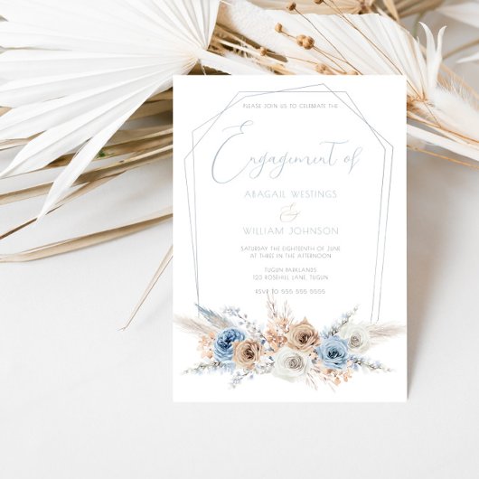 Elegante Dusty Blue Boho Engagement Party Einladung