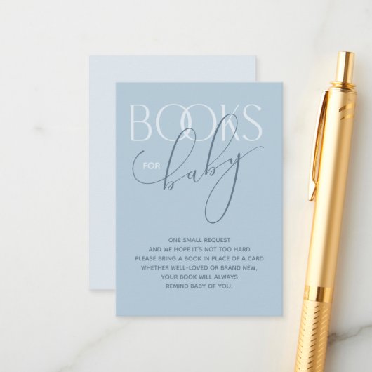 Elegante Dusty Blue Book Request Enclosure Card Begleitkarte (Vorderseite/Rückseite Beispiel)