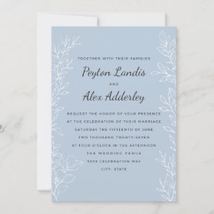 Elegante Dusty Blue Botanical Line Art Wedding Einladung