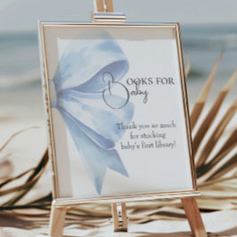 Elegante Dusty Blue Bow Baby Shower Books für Baby Poster