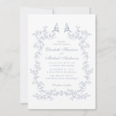 Elegante Dusty Blue Chinoiserie Watercolor Hochzei Einladung (Vorderseite)