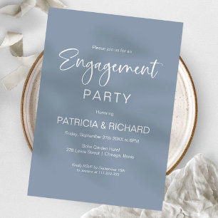 Elegante Dusty Blue Engagement Party Einladung