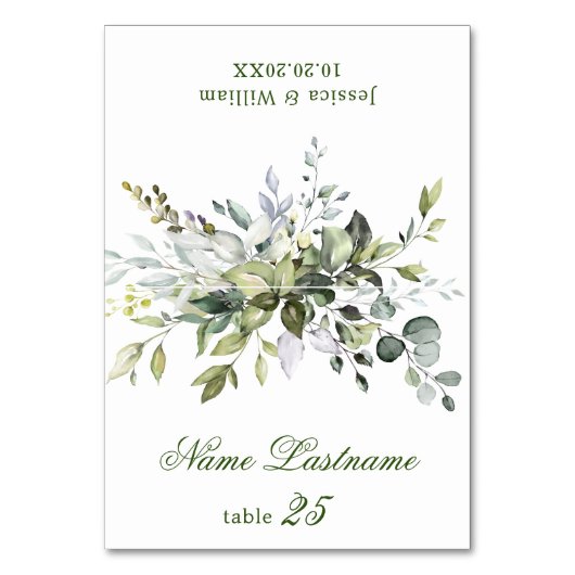 Elegante Dusty Blue Eucalyptus Wedding Escort Card Tischnummer (Vorderseite)