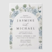 Elegante Dusty Blue Floral Arch Frame Wedding Pergament Einladungen (Vorderseite)