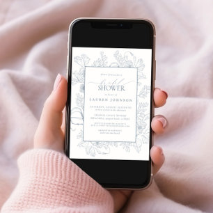 Elegante Dusty Blue Floral Line Brautparty Einladung