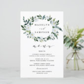 Elegante Dusty Blue Floral Wedding Menu Cards (Stehend Vorderseite)