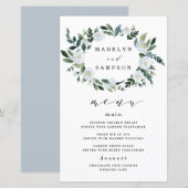Elegante Dusty Blue Floral Wedding Menu Cards (Vorne/Hinten)