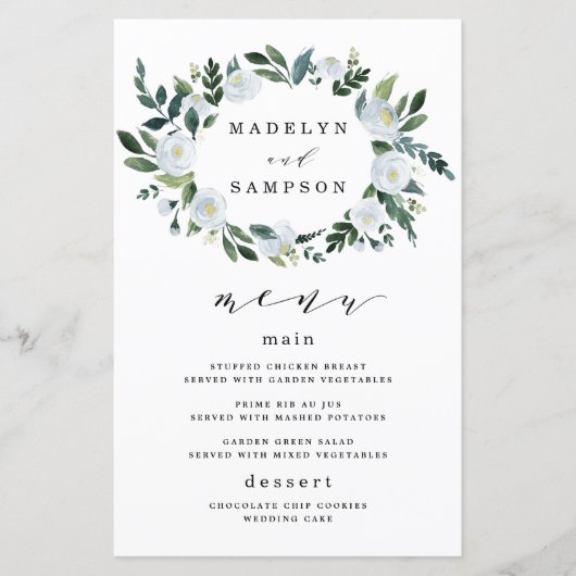 Elegante Dusty Blue Floral Wedding Menu Cards (Vorderseite)