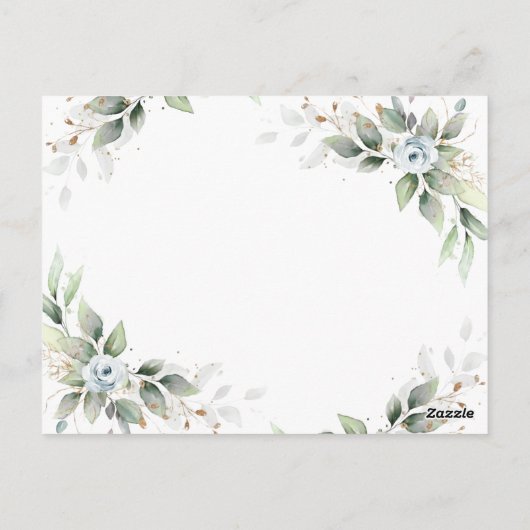 Elegante Dusty Blue Foliage Brautparty Card Postkarte (Rückseite)