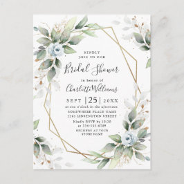 Elegante Dusty Blue Foliage Brautparty Card Postkarte