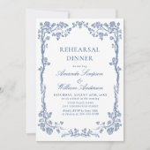 Elegante Dusty Blue French Garden Probe Abendessen Einladung (Vorderseite)