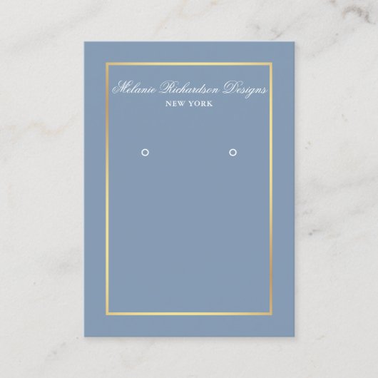Elegante Dusty Blue Gold Earring Display Card Visitenkarte (Vorderseite)