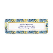 Elegante Dusty Blue Gold Floral Rose Rücksendeadre (Vorne)