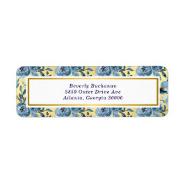 Elegante Dusty Blue Gold Floral Rose Rücksendeadre