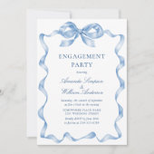 Elegante Dusty Blue Hand Drawn Bow Engagement Part Einladung (Vorderseite)