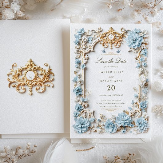 Elegante Dusty Blue Hydrangeas-Imitate Einladung