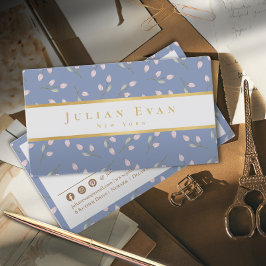 Elegante Dusty Blue Imitats Gold Floral Business C Visitenkarte