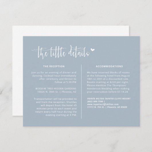 Elegante Dusty Blue Modern Wedding Details QR Code Begleitkarte (Vorne/Hinten)