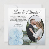 Elegante Dusty Blue Rose Oval Foto Hochzeit Dankeskarte (Vorderseite)
