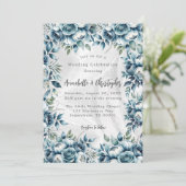 Elegante Dusty Blue Silver Rose Hochzeit Einladung (Stehend Vorderseite)